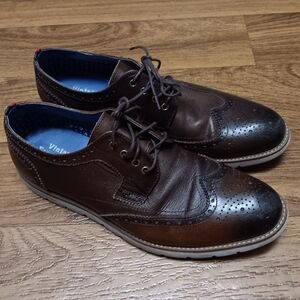 VINTAGE FOUNDRY CO Brown Leather Wingtip Brogue Oxfords Lace Up Shoes Mens SZ 10